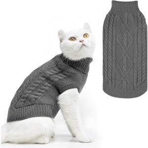 PUPTECK Winter Cat Sweater Coat - Soft Warm Cold Weather Clothes Knitwear for Kittens & Small Dogs Indoor Outdoor Wearing, Knitted Classic for Doggies Kitties Girls Boys, Grey, M