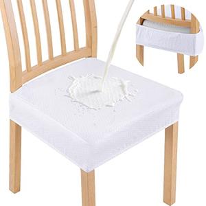Smiry Waterproof Seat Covers for Dining Room Chairs Set of 6, Stretch Jacquard Removable Washable Chair Seat Slipcovers Protector, No Rear Covers, White
