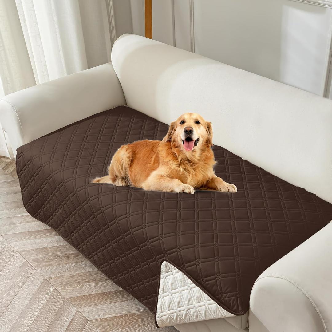 Genina Waterproof Couch Cover,Washable Anti-Slip 78inch Sofa Covers with 3 Cushions,Sectional Couch Covers for Pets Friendly, Sofa Slipcovers for Dogs Cats(78inch/Chocolate) (Chololate)