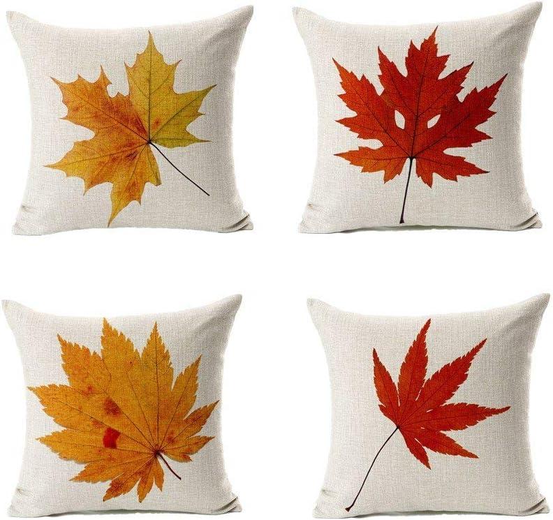 All Smiles Fall Throw Pillow Covers 18x18 Set of 4 Decorative Thanksgiving Autumn Kitchen Home Decor Cushion for Porch Couch, Outside Outdoor Harvest Decorations Maple Leaves