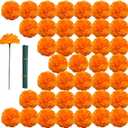 Artificial Marigolds Flowers, 100Pcs Marigold Fake Flowers, Silk Orange Flowers for Day of The Dead, Diwali, Dia De Los Muertos Decoration, Ofrenda Decoration (Orange, 100Pcs)