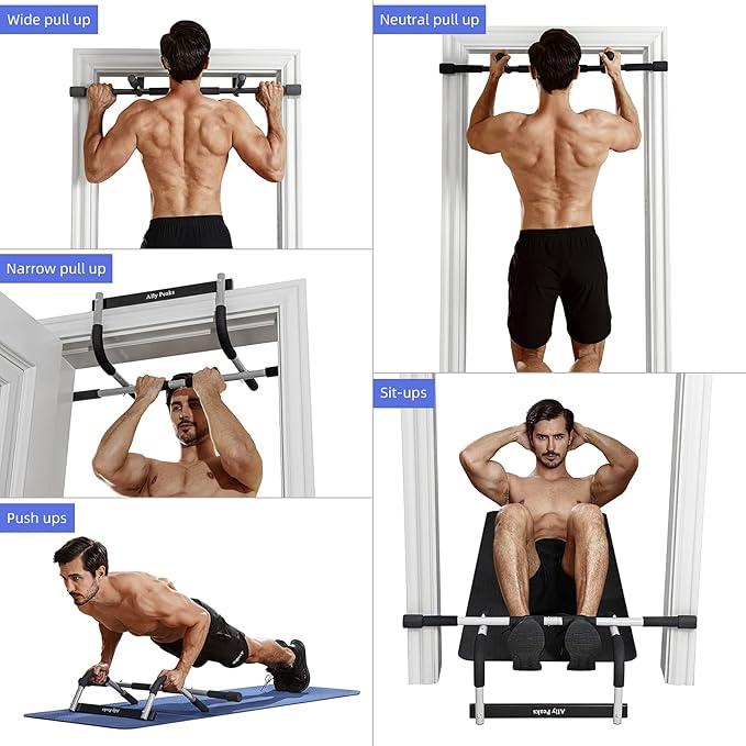 Ally Peaks Pull Up Bar for Doorway | Thickened Steel Max Limit 440 lbs Upper Body Fitness Workout Bar| Multi-Grip Strength for Doorway | Indoor Chin-Up Bar Fitness Trainer for Home Gym Portable (silver2)