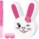 Easter Bunny Piata with Stick Blindfold Easter Sunday Celebration Bunny Theme Party Decoration for Girls Kids 1st Birthday Funny Cute Egg Theme Party Dcor (15.4"x12.6" x 3")