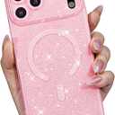 LoeoeL for iPhone 17 Pro Max Case Glitter Compatible with Magsafe, Girly Cute Sparkly Magnetic Mag Safe Pretty Phone Case for Women, Bedazzled Bling Sparkle Slim Bright Silicone Rubber, Light Pink