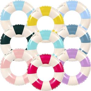 Lenwen 9 Pcs Classic Striped Pool Inner Tubes Pool Tubes with Fun Prints Pool Float Tube Inflatable Tube Float Bachelorette Pool Floaties for Swimming Pool Summer Beach Party Decor Supplies, Size: 29.5 In