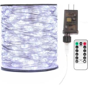 Fairy Lights Plug in,66FT 400 LEDs Waterproof Led String Lights,8 Modes Remote Twinkle Light for Bedroom Window Weddings Christmas Holiday Decoration,Silver Wire,2 Inch Led Space,Cool White