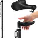 Geiserailie Orthopedic Walking Offset Cane with ID Tag Fit Individual's Palm Naturally Lightweight Adjustable Cane for Arthritis Carpal Tunnel Syndrome Mobility Aids, Black