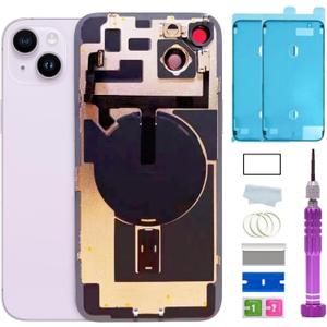 14 Plus Back Glass Replacement with Plate & Flex Cable and All Parts for iPhone 14plus Back Cover Glass (Purple, 6.7 Inch) + Waterproof Tape + Repair Tools (Purple)