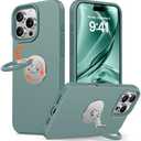 XYZ for iPhone 16 Pro Case with Stand [Rotatable 360° Soft Ring Holder], Premium Silicone with [Soft Anti-Scratch Microfiber Lining] Phone Cover for Women Girls 6.3 Green 2Pcs