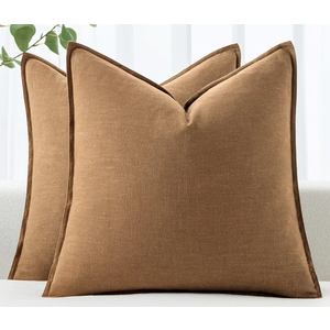 MIULEE Decorative Linen Euro Sham Pillow Covers 24x24 Brown Boho Farmhouse Neutral Couch Throw Pillows for Bed Pack of 2 Accent Modern Pillowcase Sofa Livingroom Home Decor