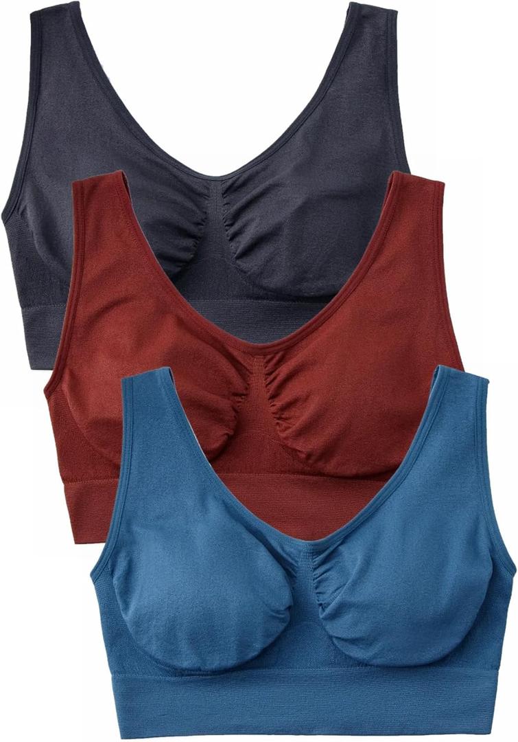 Hiking Gril Women's Comfort Wirefree Bralette Unpadded Sleep Yoga Bra (Medium, 3pk: Aegean Grey Truffle)