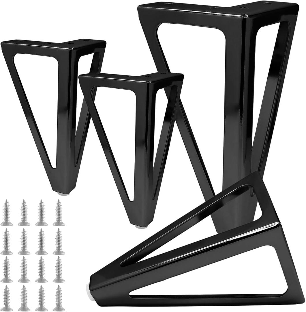 6 inch Heavy Duty Metal Furniture Sofa Legs, Sturdy Mid-Century Modern Style Replacement Legs for Cabinet/Dresser/Table (Black,4 Pcs)