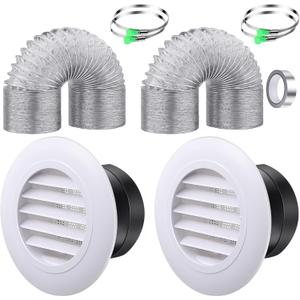 2 Set Dryer Vent Kit with Hose/duct Connector/wall Vents Cover, 4 Inch Dryer Vent Hose Through Wall Ducting Kit, Aluminum Ducting Tube Connector Soffit Vents for Ventilation, Air Circulatio