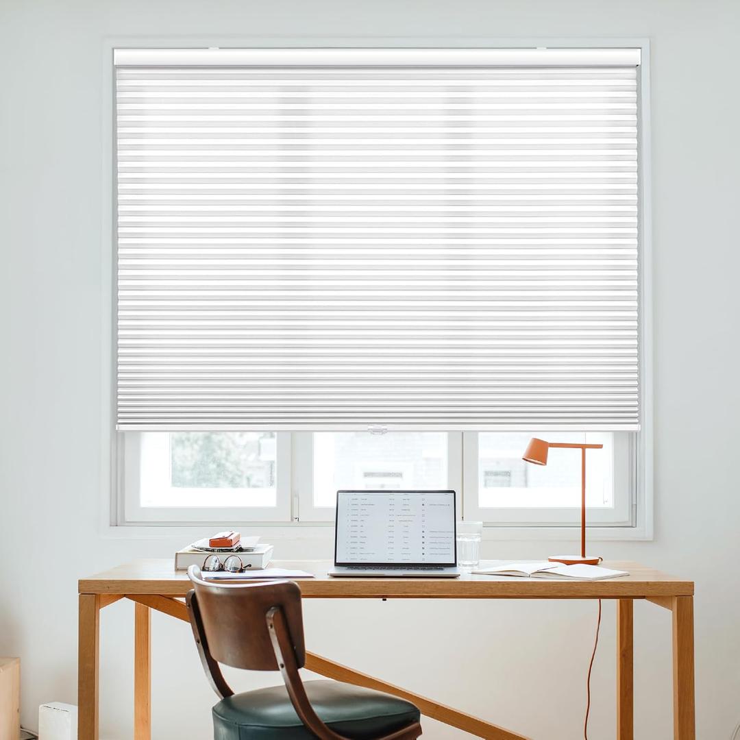 DEZ FURNISHINGS Cordless 1.5" Light Filtering Cellular Shade, 35" W x 64" H, White