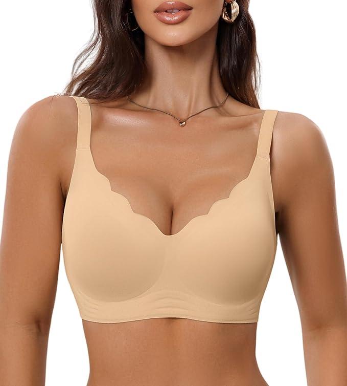 Seamless Bras for Women No Underwire with Support - Womens Full Coverage Push Up Wireless Bra - Back Fat Smoothing Bralettes, Nude, 2XL