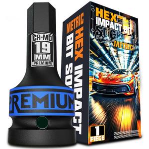 3/4" Drive H19 Impact Hex Bit Socket, 19 mm Allen Bit Socket, Metric, Cr-Mo Steel, Car Maintenance, Furniture Installation, Mechanic Use