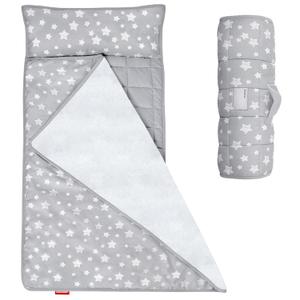 Moonsea Toddler Nap Mat with Pillow and Fleece Minky Blanket Grey, Lightweight and Soft Perfect for Toddlers Preschool, Daycare, Travel Sleeping Bag for Girls, 21" x 50" Fit on a Standard Cot