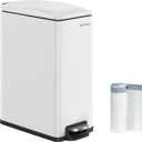 SONGMICS Slim Trash Can, 13-Gallon (50 L) Garbage Can for Narrow Spaces with Soft-Close Lid, Inner Bucket, and Step-on Pedal, Stainless Steel, 15 Trash Bags Included, White ULTB510W48