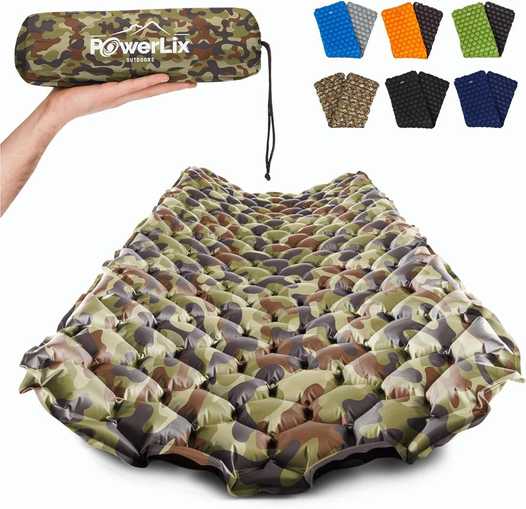 POWERLIX Camping Sleeping Pad - Ultralight Inflatable Camping Mattress Sleeping Mat for Backpacking, Hiking, Compact Lightweight Sleeping Pad for Camping, Inflation Bag/Repair Kit Included (Camouflage)
