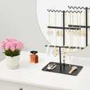 Jewelry Organizer Stand, Metal Jewelry Holder with Tray for Necklaces, Earrings, Rings Durable Rustproof Storage Display Aesthetic Room Decor for Women (Black)