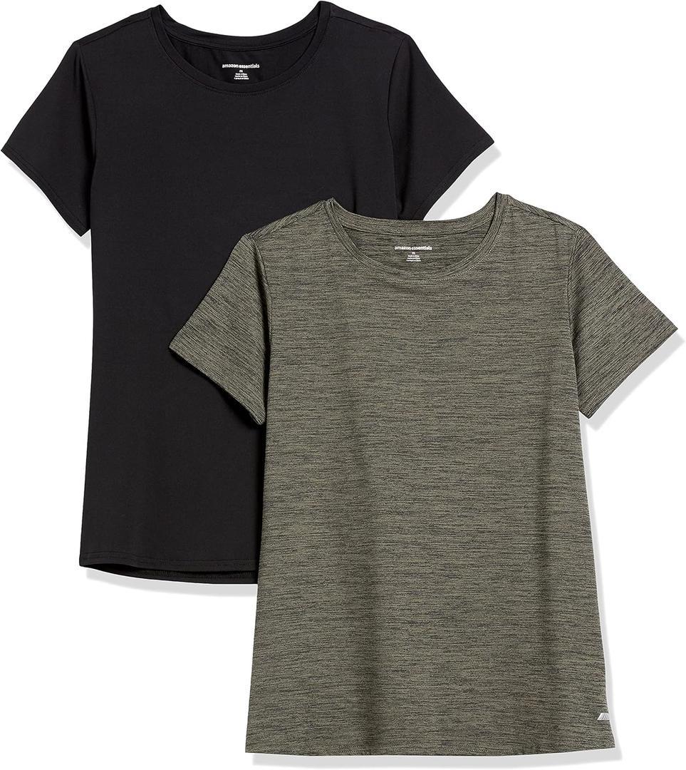 Amazon Essentials Women's Active Quick Dry Tech Stretch Short-Sleeve Crewneck T-Shirt, Multipacks (X-Large, Black/Olive Space Dye)