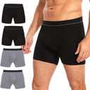 Washable Incontinence Boxer Briefs for Men - Cotton Urinary Leakproof Underwear with Fly, Enhanced Front & Rear Protection 150 ml Absorbency (3 Pack, 2XL, 2 Black + 2 Gray)