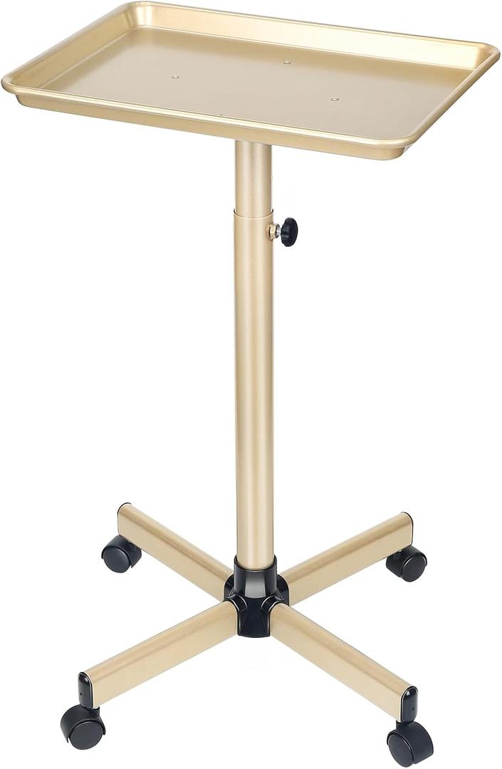 Salon Tray on Wheels, Champagne Gold Salon Tray Cart with Adjustable Height, Hair Stylist Tray, Metal Tattoo Tray, Suitable for SPA and Dental Tray