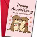 3 x Cute Otter Anniversary Card to Husband Wife Couple | Happy Anniversary Decorations Gifts for Women Men Him Her Pink Otter Half Card (HA05)