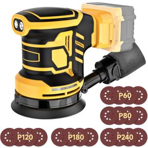 5-Inch Random Orbital Sander, Cordless Sanding Machine Compatible with Dewalt 20V Battery(NO Battery), Brushless Electric Sander with Dust Collector (Light Yellow)