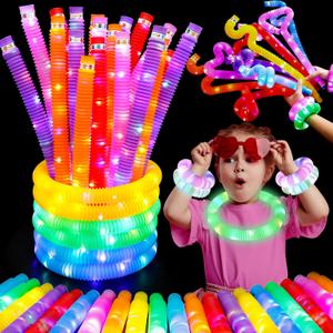 Glow Sticks Party Favors for Kids, 24 PCS-LED Pop Tubes Glow Necklaces Bracelets, Glow in the Dark Party Supplies, Light up Camping Toys for Toddlers, Imaginative Play,Hours of Fun for Kids (12 Colors)