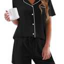 Ekouaer Pajamas Set for Women Short Sleeve Sleepwear Button Down Pjs Soft 2 Piece Lounge Sets Black X-Small