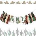 kreat4joy Western Cowboy One High Chair Banner, Cowboy 1st Birthday Decorations High Chair Banner Pre-Assemble First Rodeo Birthday Party Banner, How The West Was One Year Old Party