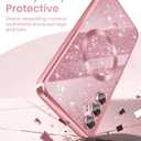 Magnetic for Samsung Galaxy A15 5G Case +2X Screen Protectors,Luxury Plated Gold Edge [Glitter Card&Wrist Strap] Slim Soft Crystal Clear TPU Shockproof Case Cover for Galaxy A15 5G-Pink