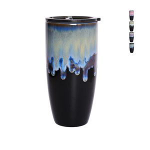 Bosmarlin Ceramic Travel Coffee Cup with Lid, 21 oz, Portable Coffee Mug for Car Cup Holder, Microwave Safe, Reactive Glaze (Blue)