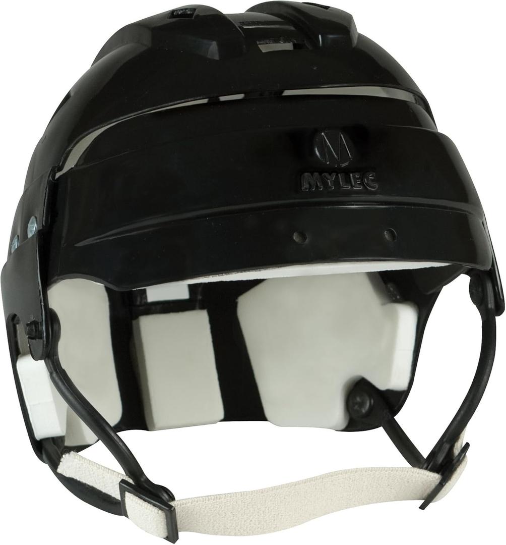MyLec Pro Helmet with Chin Strap, Lightweight & Durable, High-Impact Plastic, Roller Hockey with Ventilation & Adjustable Elastic Straps, Secure Fit, 1/ 2" Foam Padding (Black, Large)