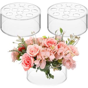 Tanlade Acrylic Floral Centerpiece for Dining Table Decorations Wedding Round Flower Vase Centerpiece Vases Table Low Flower Holder with Holes for Home Birthday Party(3 Pcs,5.51 Inches)