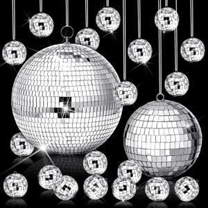 17 Pcs Disco Ball Decor: Mini Large Assorted Size Hanging Mirror Disco Ball Sets - Silver Party Ornaments for Stage Club Prom Props 70s Weddings Dance Music Birthday(8, 6, 1.2 Inch)
