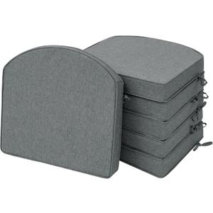 Outdoor Chair Cushions, Fade-Resistant & Water-Resistant, D Shaped Patio Furniture Seat Chair Pads Replacement with Ties, Non-Slip Bottom, Removable Cover, Set of 6, 18.5 x 16 Inch, Dark Grey, 18.5" x 16" 6 Pack