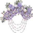 PATIKIL Flower Rhinestone Appliques for Dresses, 3D Light Purple Rhinestone Applique Embellishments Handmade 7 Flowers Crystal Sequin Sewing Patches for Wedding