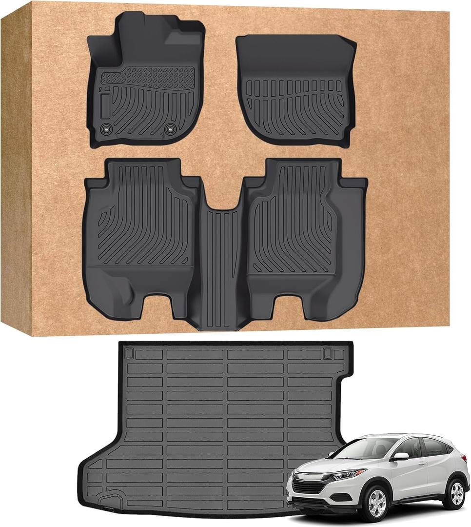 Floor Mats for Honda HR-V 2016 2017 2018 2019 2020 2021 2022(Only AWD Models), All Weather Protection TPE Car Full Set Floor Liners for Honda hrv Non-Slip Waterproof, Front & 2nd Row & Trunk Mat