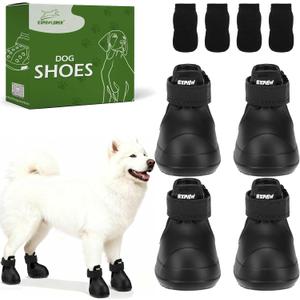 EXPAWLORER Dog Shoes for Small Medium Large Dogs, Waterproof Non-Slip Dog Snow Booties for Winter with Socks, Easy On & Off Pet Boots & Paw Protectors, Easy-Clean for Beach Outdoor Rain (Black L)