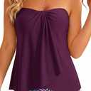 Tempt Me Two Piece Tankini Bathing Suits for Women Halter Bandeau Swim Top with Bottom Flyaway Tummy Control Swimsuit (Purple, XL)
