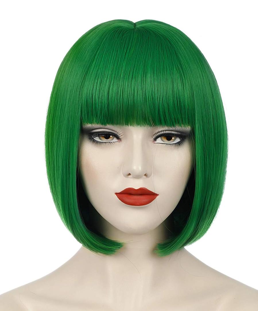 Green Wig Short for Women - St Patrick's Day Bob Wig With Bangs, Natural Cute Synthetic for Halloween BU110GR
