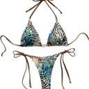 WDIRARA Women's Leopard Print Swimsuit Triangle Halter String Bikini Set 2 Piece Bathing Suit, Small