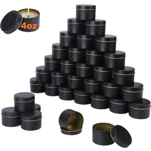 48 Pack Black Steel Round Candle Tins with Lids, 4 oz Capacity, Matte Black Finish for DIY Candle Making and Storage
