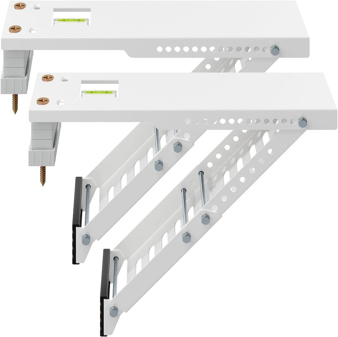 LuckIn Air Conditioner Support Bracket, Heavy Duty Window AC Bracket Universal Fit for 5,000-12,000 BTU AC Units, Holds Up to 85lbs, Adjustable Extender Leg & Built-in Bubble Spirit Level, 2-Pack