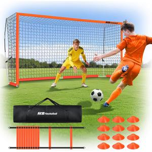 Haokelball Portable Soccer Goal for Backyard, 12x6 FT Soccer Net with Metal Post for Adult Youth Practice, Outdoor Training Equipment with Agility Ladder, Cones, Ground Stakes and Carry Bag