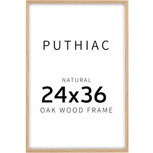 puthiac 24x36 Solid Oak Wood Picture Frame, 24 x 36 Poster Frames for Wall, Vertical or Horizontal, Plexi Front, 1 Pack, Natural Oak