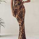 BTFBM Women's Summer Maxi Tube Dress Strapless Side Slit Long Floral Bodycon Dress Elegant Party Cocktail Dresses (Brown, XXL)