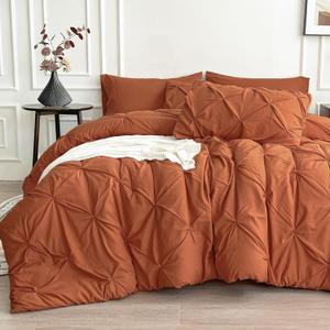 Maple&Stone Orange Comforter Set Queen, 7 Pieces Bed in a Bag Queen, Pintuck Bedding Sets with Comforter, Sheets, Pillowcases & Shams - Burnt Orange